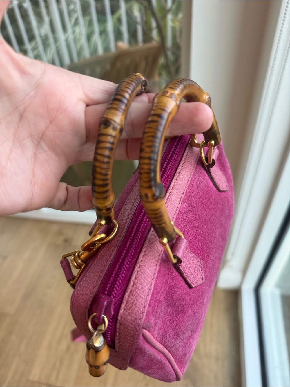 Gucci Vintage Bamboo Mini Top Handle Bag – Rare Fuchsia Pink Suede & Leather - Picture 7 of 13